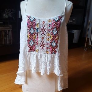 Urban Outfitters white, gauzy tank w embroidery.